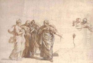 Six female figures for an allegory in honour of the Collegium Romanum and the House of Borghese by Pietro Da Cortona (Barrettini)