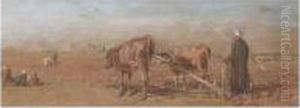 Egyptian Farmer, Pyramids In The Distance by Edward Alfred Angelo Goodall