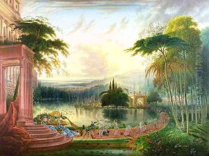 A Romantic Landscape with the Arrival of the Queen of Sheba, c.1830