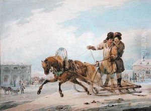 Russian sleigh, 1842 by Samuel Colman