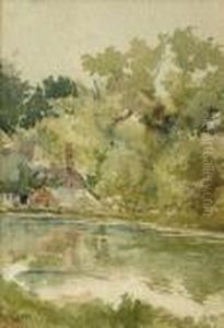 Attributed To William Sidney Goodwin A Riverside Cottage by William Sidney Goodwin