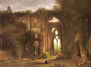 Tintern Abbey With Elegant Figures by Samuel Colman
