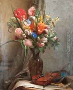 Vaso Di Fiori In Un Interno by Michele Gordigiani