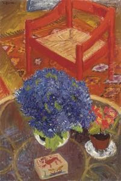 A Glass Table And A Red Chair - view 1