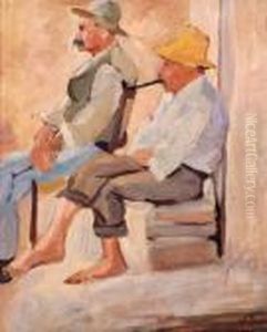 Portrait Of Two Fellow Artists by Spencer Frederick Gore
