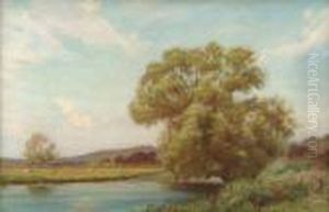 River Landscape With A Large 
Tree And Cattle Grazing Beyond,thought To Depict The Thames At Henley by William Henry Gore