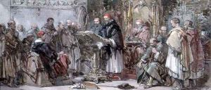 A Scene of Monastic Life: Preaching in the Church by George Cattermole