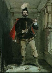 Hamilton of Bothwellhaugh about to shoot the Regent Murray, at Linlithgow, on 23 January, 1570 by George Cattermole
