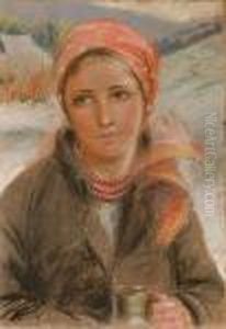 Portret Huculki W Czerwonej Chustce by Stanislaw Gorski