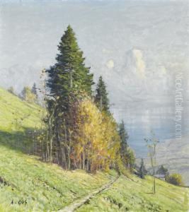 Baumgruppe Mit Blick Auf Den Genfersee. by Albert H. Gos