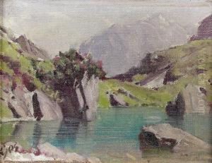 Sonnige Gebirgspartie Mit Kleinem See. by Albert H. Gos