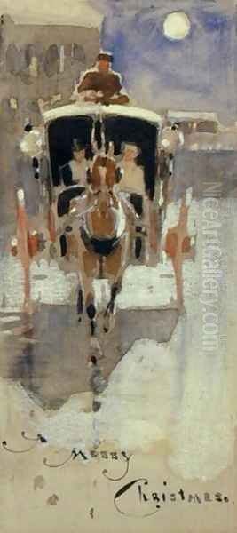 Christmas Card with a Hansom Cab - view 1