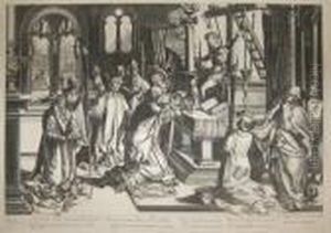 [<a Pope And Various Prelatesadoring Christ Sitting On An Altar>], N.d. by Jan Mabuse