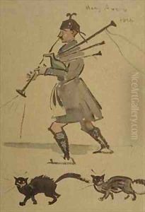 Highlander Playing Bagpipes by Joseph Crawhall
