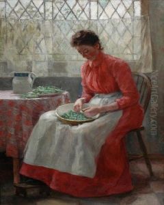 Shelling Peas, Woman Seated A Window.