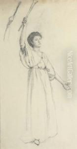 Study Of A Draped Figure With Left Arm Raised by Thomas Cooper Gotch