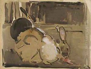 Two Rabbits One Eating Carrots