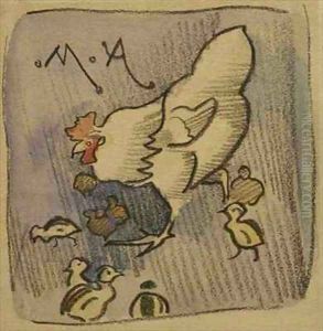 White Hen and Chickens by Joseph Crawhall