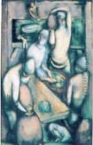 Cinq Personnages Dans Un Atelier by Leopold Gottlieb