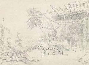 Vorhof Eines Hauses Mit P by Carl Wilhelm Goetzloff