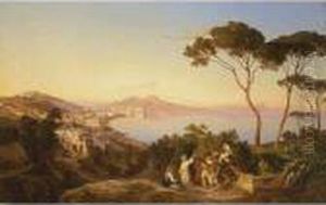 View Of Naples From Posillipo With Mount Vesuvius Beyond by Carl Wilhelm Goetzloff