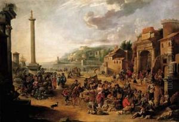 A Market In An Italianate Harbour With Diogenes In Search Of An Honest Man - view 1