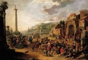 A Market In An Italianate Harbour With Diogenes In Search Of An Honest Man