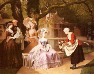Marie Antoinette and Louis XVI in the Garden of the Tuileries with Madame Lambale by Joseph Caraud