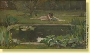 Jeune Femme Nue Aux Nenuphars by Jean-Leon Gouweloos