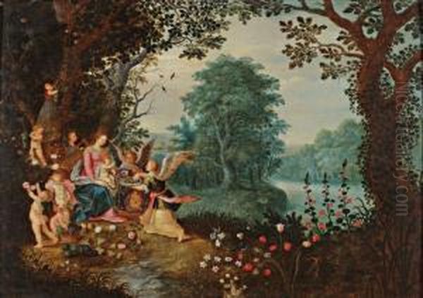 Vierge A L'enfant Servie Par Des Anges - view 1