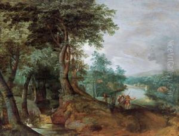 Paesaggio Fluviale Boschivo Con Figure - view 1