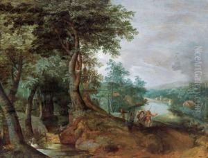 Paesaggio Fluviale Boschivo Con Figure by Abraham Govaerts