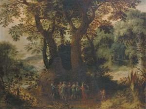 A Wooded Landscape With Dancing Nymphs
