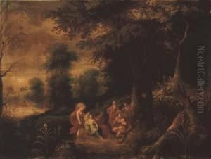 A Wooded Landscape With The Judgement Of Midas by Abraham Govaerts