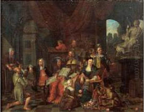 Portrait De Gentilhomme Entoure De Sa Famille Dans La Bibliotheque Du Palais - view 1