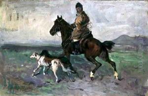 Rider with Greyhounds, c.1890 by Jan van Chelminski