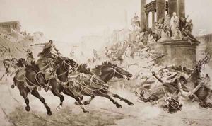 A Roman Chariot Race, illustration from 'The Outline of History' by Ulpiano Checa y Sanz