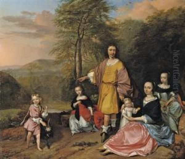 A Family Group Portrait, Full-length, Standing In A Landscape - view 1