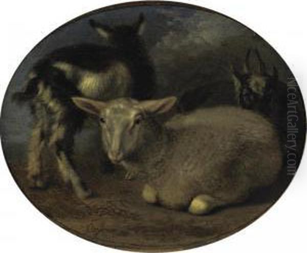 A Sheep And Two Goats In A Landscape - view 1