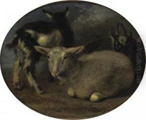 A Sheep And Two Goats In A Landscape