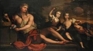 A Reclining Youth Holding Fruit 
And Flowers With A Brother Andsister And A Sleeping Child Beyond