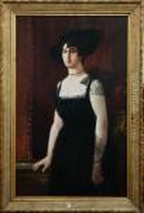 Ritratto Di Signora In Abito Nero Con Cappello Piumato by Napoleone Luigi Grady
