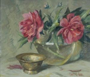 Still Life With Brass Bowl And Peonies by Carl C. Graf