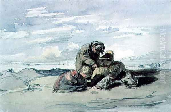 Littlehampton: Seashore Study with Children playing on the Sands - view 1