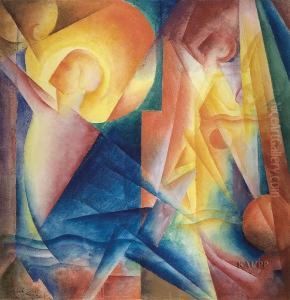 Abstrakte Komposition In
Orphistischen Regenbogenfarben Mit Tanzenden Figuren Und Kreisformen by Gottfried Graf