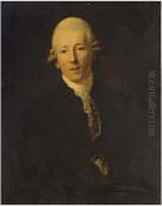 A Portrait Of A Gentleman, Said
To Be Jacob Thomas Gaudlitz, Half Length, Wearing A Black Coat With A
White Lace Scarf by Anton Graff