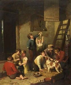 Children Playing with Puppies by William Collins