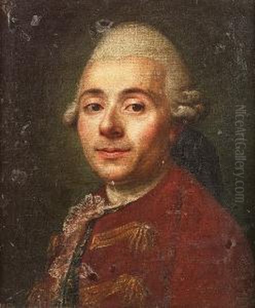 Portrait Of A Gentleman, 
Bust-length In A White Lace Cravat, A Red Tunic And Blue Waistcoat 
Embroidered With Gold - view 1