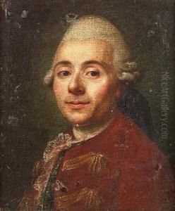 Portrait Of A Gentleman, 
Bust-length In A White Lace Cravat, A Red Tunic And Blue Waistcoat 
Embroidered With Gold by Anton Graff
