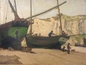 Beached Fishing Vessels With Cliffs